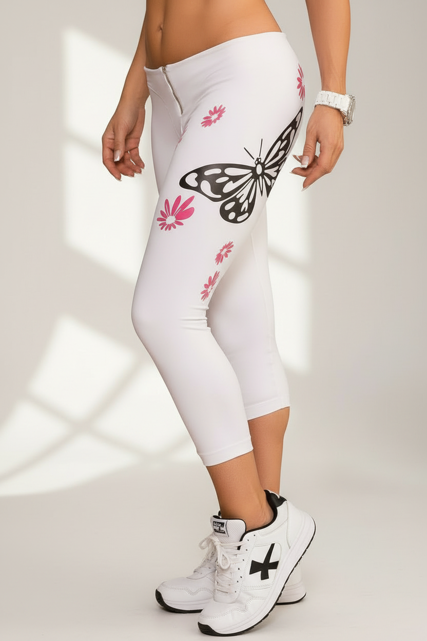 Body Brazil White Butterfly Zipper Capri