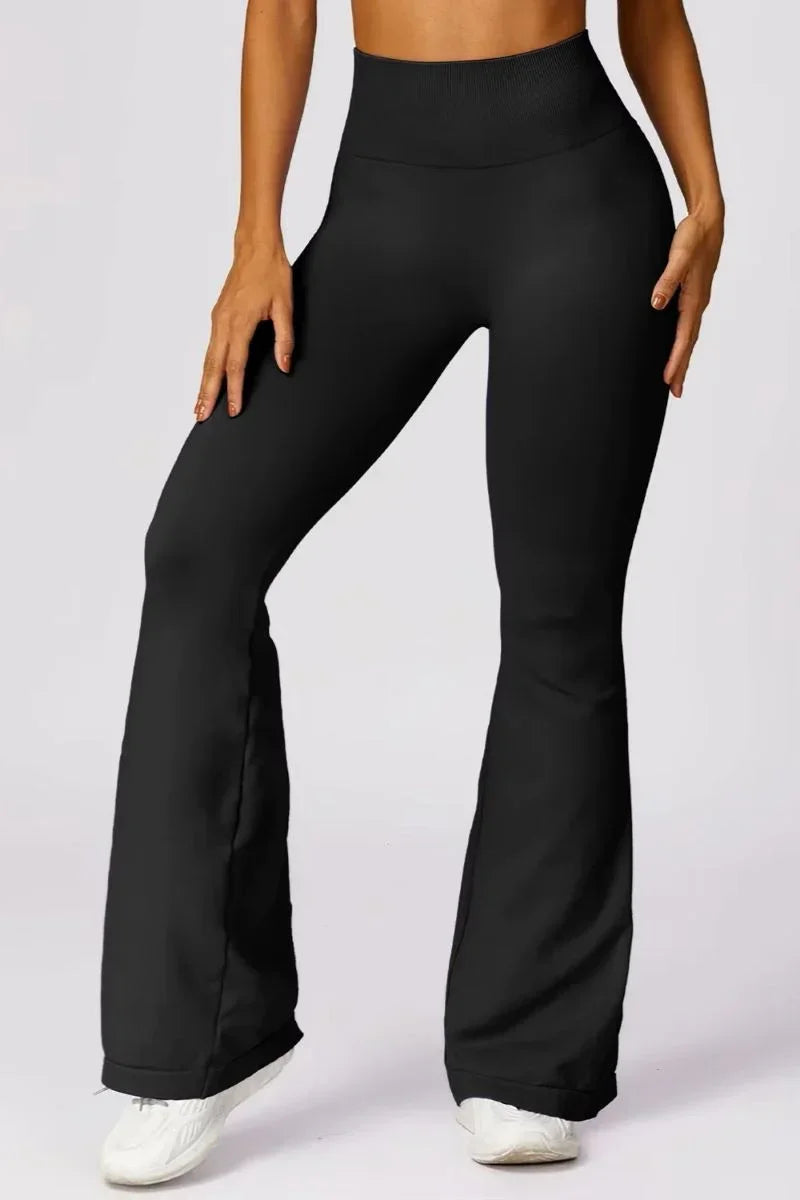 Front view of black Eman Anti Cellulite flare Cut Pant