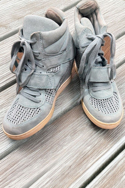 SAMPLE SALE Ash Blue Suede Lace Up High Wedge Sneakers [size 7.5-8]