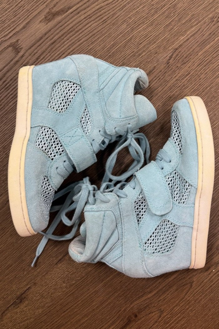 SAMPLE SALE Ash Blue Suede Lace Up High Wedge Sneakers [size 7.5-8]