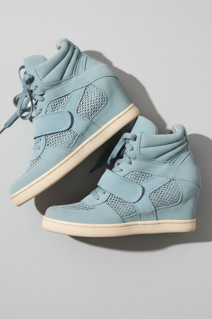 SAMPLE SALE Ash Blue Suede Lace Up High Wedge Sneakers [size 7.5-8]