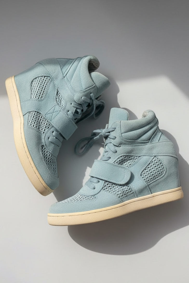 SAMPLE SALE Ash Blue Suede Lace Up High Wedge Sneakers [size 7.5-8]