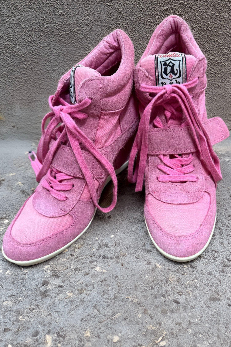 SAMPLE SALE Ash Pink Suede Lace Up High Wedge Sneakers [size 7.5-8]