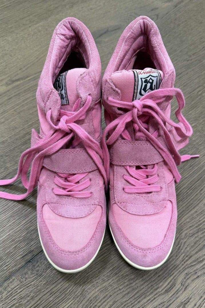 SAMPLE SALE Ash Pink Suede Lace Up High Wedge Sneakers [size 7.5-8]