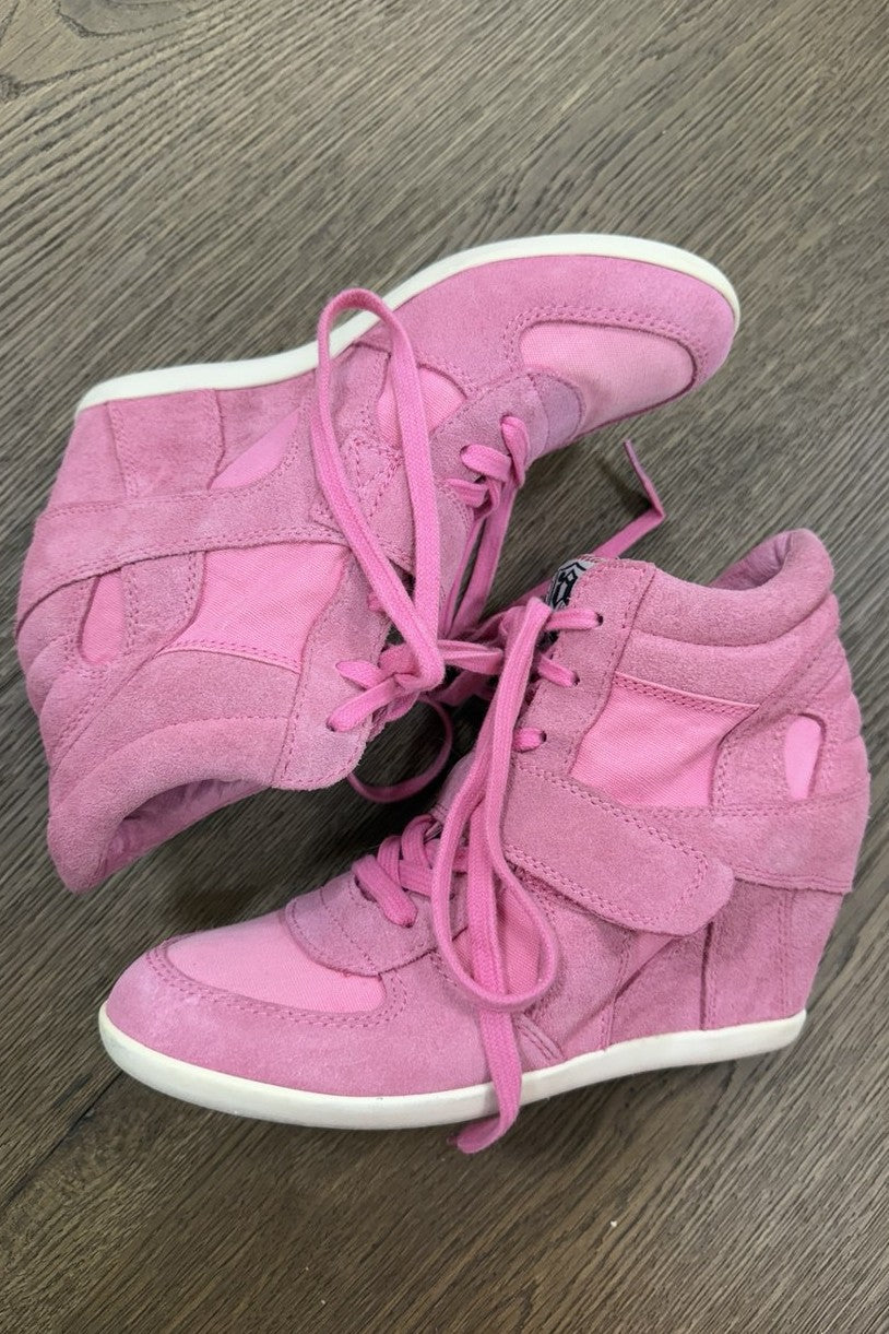 SAMPLE SALE Ash Pink Suede Lace Up High Wedge Sneakers [size 7.5-8]